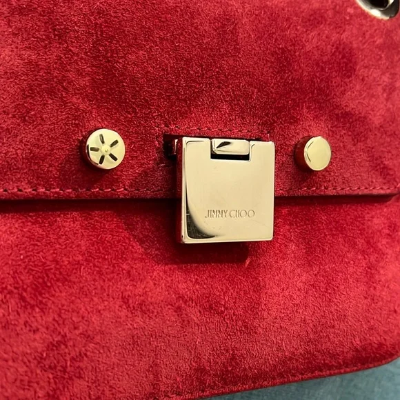 Jimmy Choo Red Suede Chain Shoulder Bag Crossbody with Box & Dust Bag EUC - Picture 4 of 13